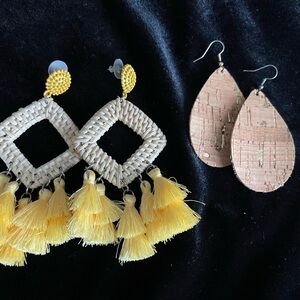 Yellow Tassel and Cork Earrings Set